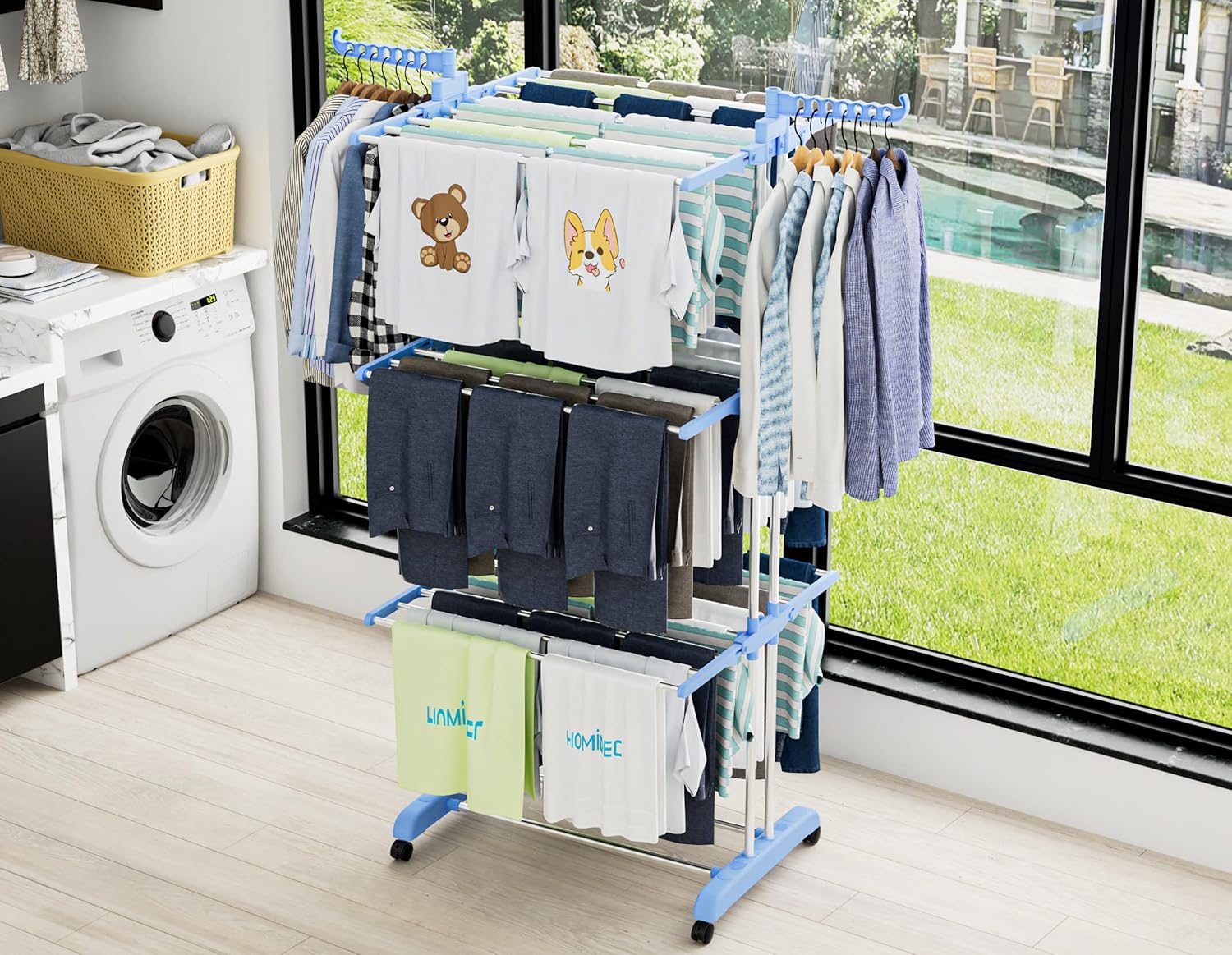 HOMIDEC Clothes Drying Rack, Large 4-Tier Foldable Drying Rack Clothing(67.7H x 19.7W x 30L