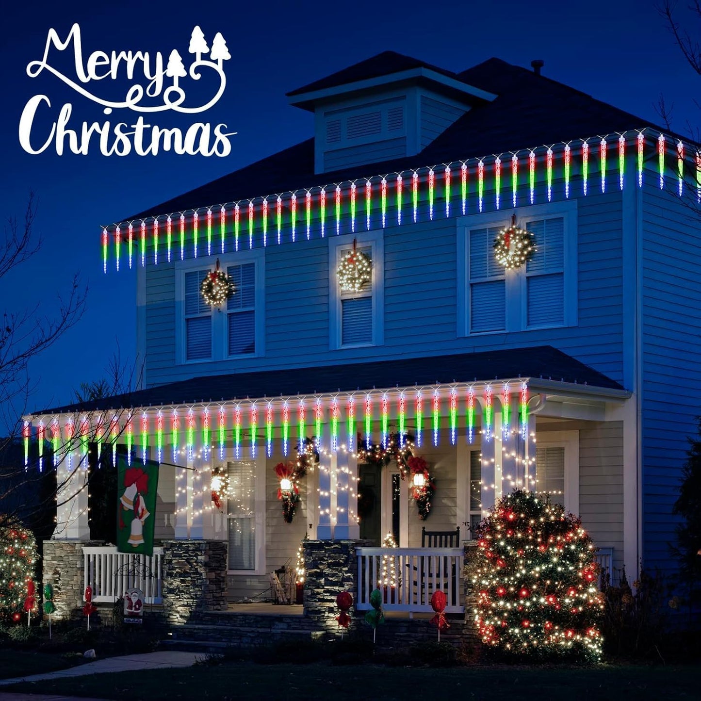 Brightown Christmas Meteor Shower Icicle Lights Outdoor, 30ft with 30 Tube 720 LED Dropping Effect
