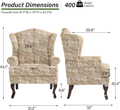 Accent Chair, High Back Upholstered Armchair with High Resilience Sponge & Wood Legs, Mid-Century