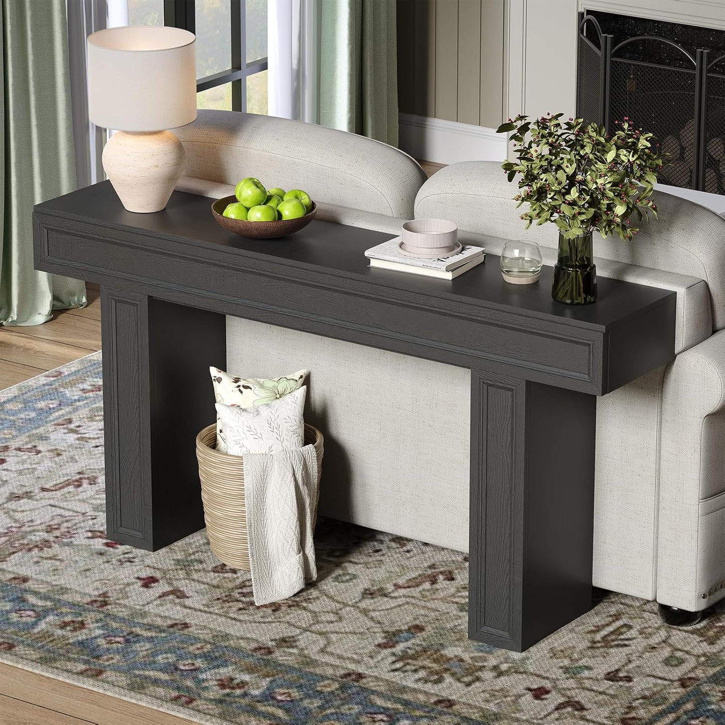 Rresyet 63 Inch Long Console Table, Sofa Table Behind Sofa, Wooden Entryway Table, Farmhouse