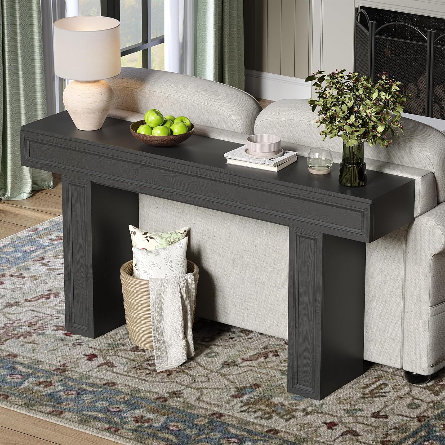 Rresyet 63 Inch Long Console Table, Sofa Table Behind Sofa, Wooden Entryway Table, Farmhouse