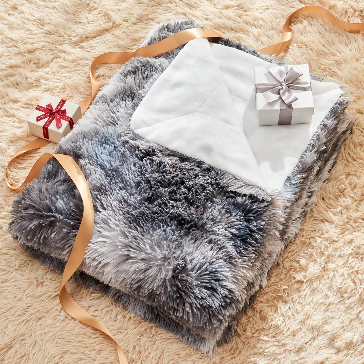 GONAAP Fuzzy Faux Fur Throw Blanket Twin Size Tie-dye Marble Black Super Soft Cozy Plush Fuzzy