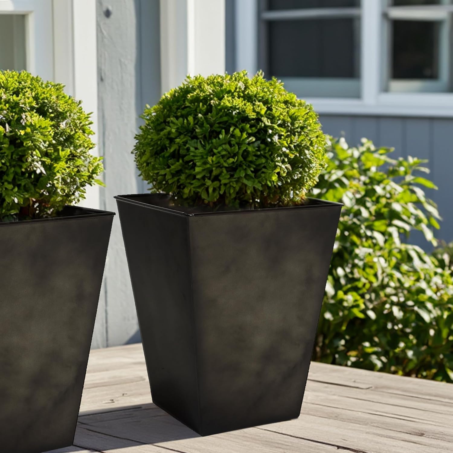 Worth Garden Large Metal Glazed Floor Planter Set of 2-14" Dia x 18" H - Luxurious Glossy Finish