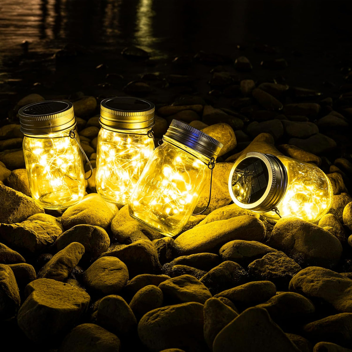 GIGALUMI Solar Mason Jar Lights, 8 Pack 30 Led String Fairy Lights Garden Lights Outdoor Waterproof