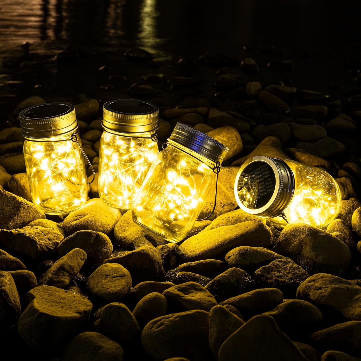 GIGALUMI Solar Mason Jar Lights, 8 Pack 30 Led String Fairy Lights Garden Lights Outdoor Waterproof