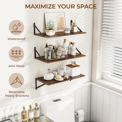 Heimlove 24" W x 12" D Wall Shelves for Books, 12 Inch Deep Floating Shelves Set of 3, Wide