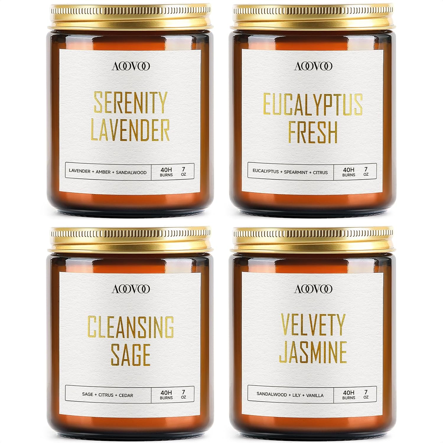 AOOVOO Candle Set - 4PC Scented Candles, 28 oz Soy Candles, Soy Candle for Home Scented