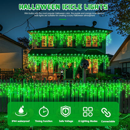JMEXSUSS 400 LED 38.8F Green Icicle Lights for Halloween Decorations, Green Halloween Lights Indoor