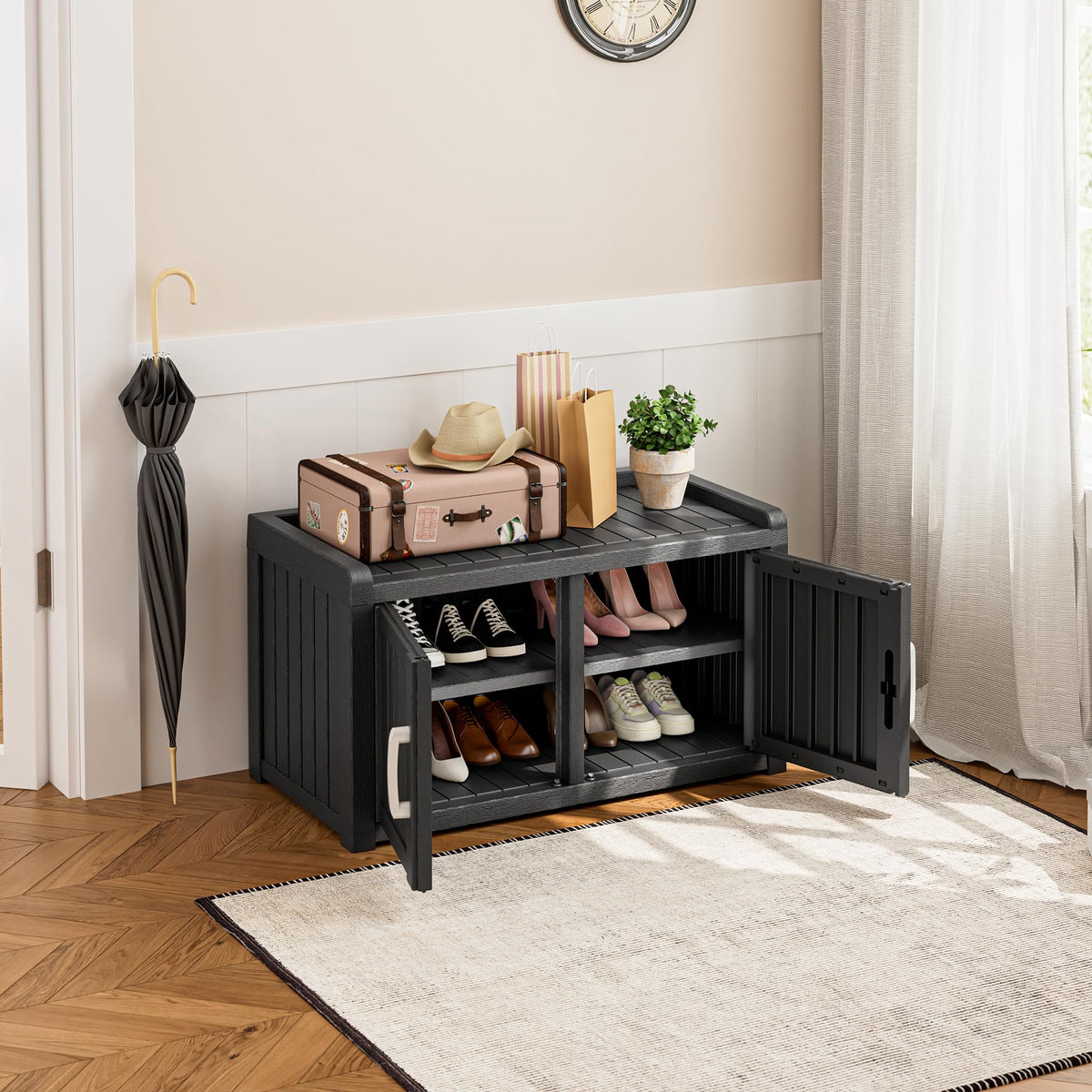 KAMABOKO Outdoor Shoe Storage Cabinet, Waterproof UV-Resistant Entryway Storage Bench Indoor