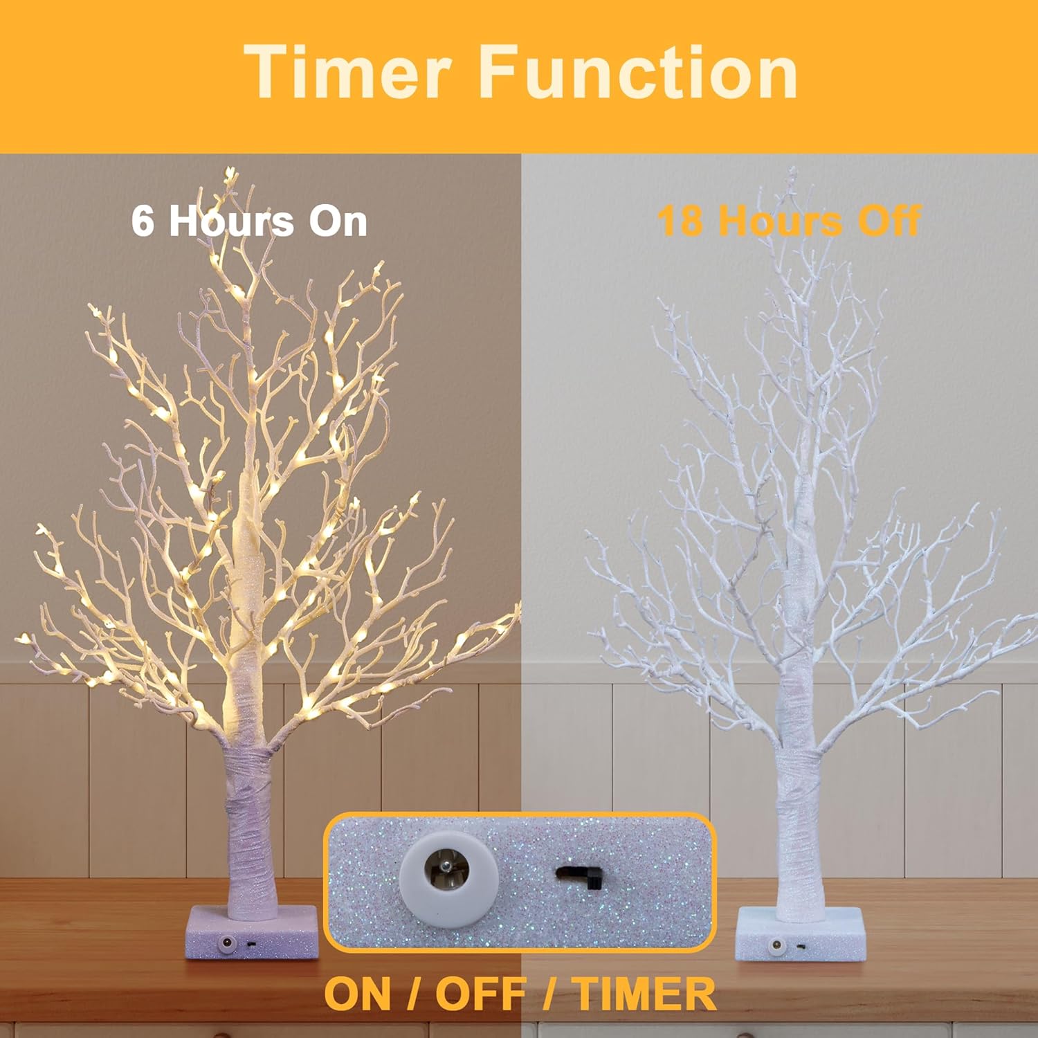 LIGHTSHARE 24IN Lighted Willow Tree Bonsai 70 Mini LED Lights Artificial White Birch Tree for Home