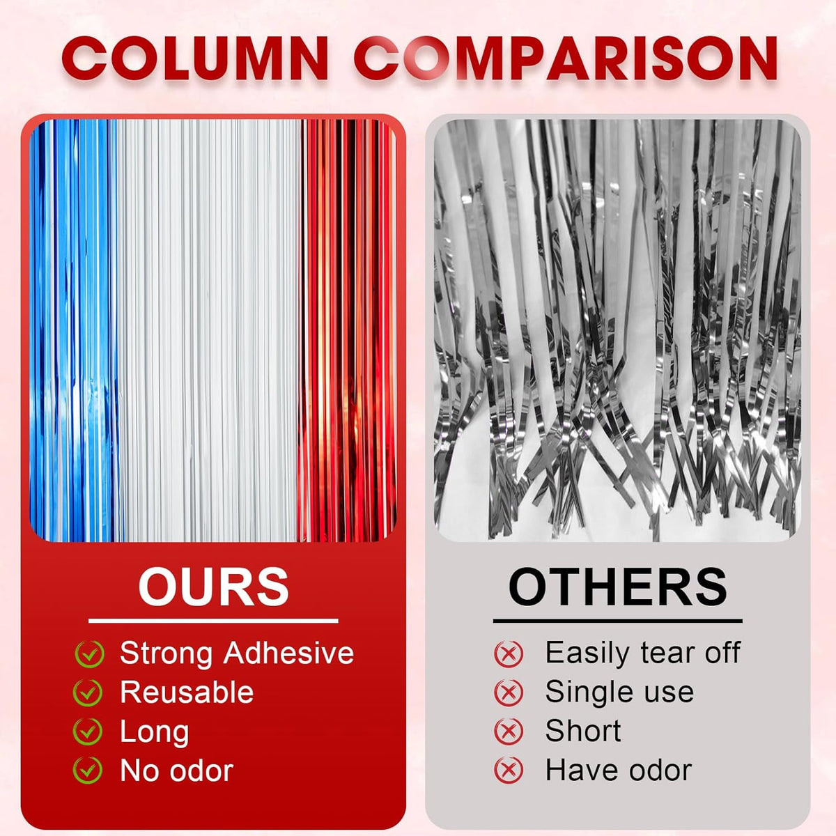 3 Pack 3.3 x 8.2 ft Red White and Blue Foil Fringe Backdrop Curtains, Tinsel Streamers Party