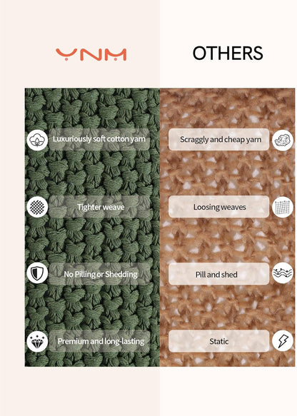 YnM Chunky Cotton Knit Throw Blanket, Cable Knit Throws for Bed Couch Sofa, Comfy & Relaxing