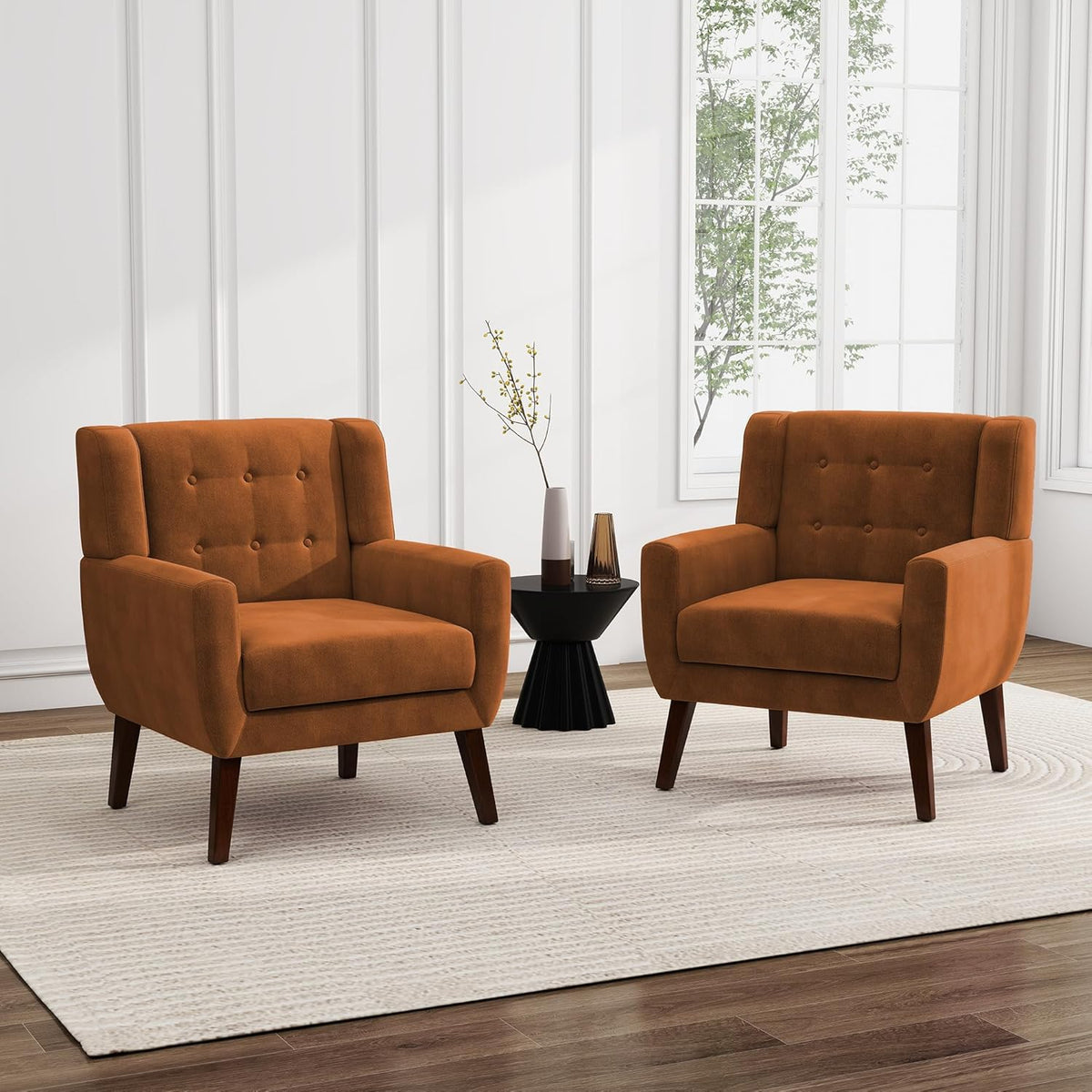 UIXE Accent Chairs Set of 2, Velvet Upholstered Armchair for Living Room, Modern Club Arm Chairs