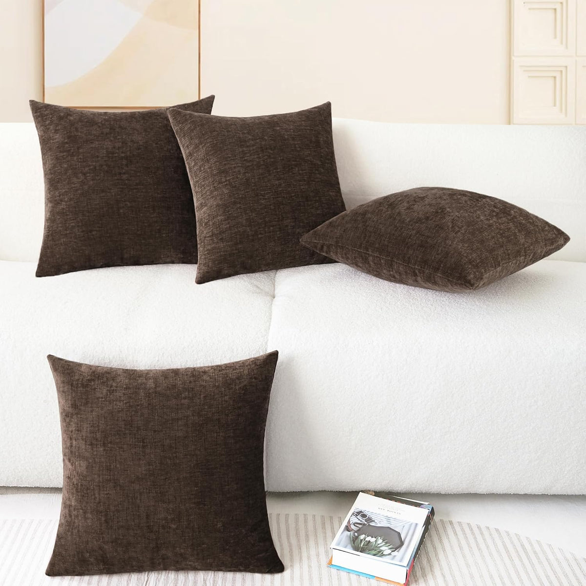 CaliTime Throw Pillow Covers Decorative 18 X 18 Inches Pack of 4 Cozy Chenille Cushion Cases for