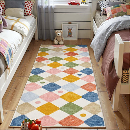 jinchan 2x6 Runner Rug Kids Hallway Washable Rug Indoor Soft Non Slip Modern Diamond Carpet for