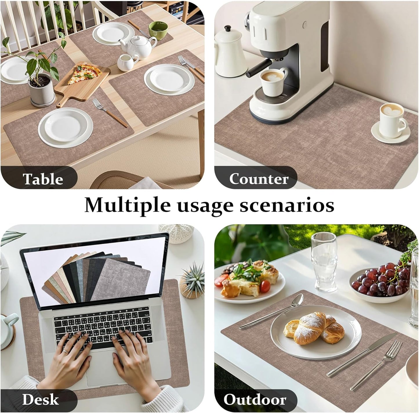 FROMHEART Faux Leather Placemats Set of 12–Waterproof,Heat/Oil Stain-Resistant PU Table