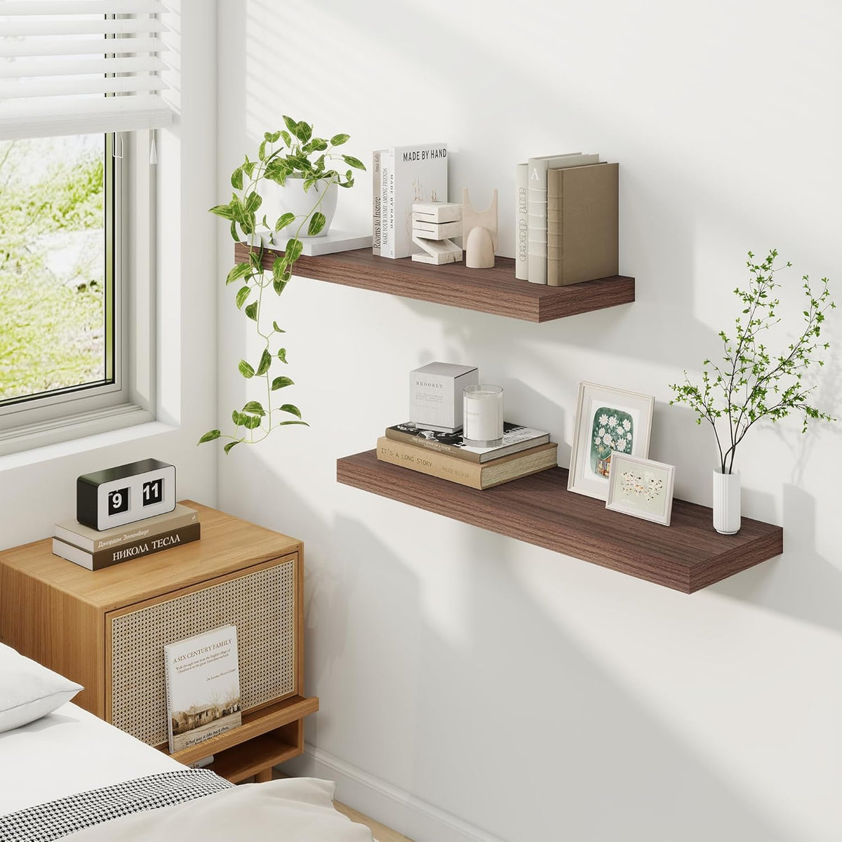 Fun Memories Floating Shelves for Wall, 30 Inch Rustic Wood Wall Mounted Shelves for Bathroom