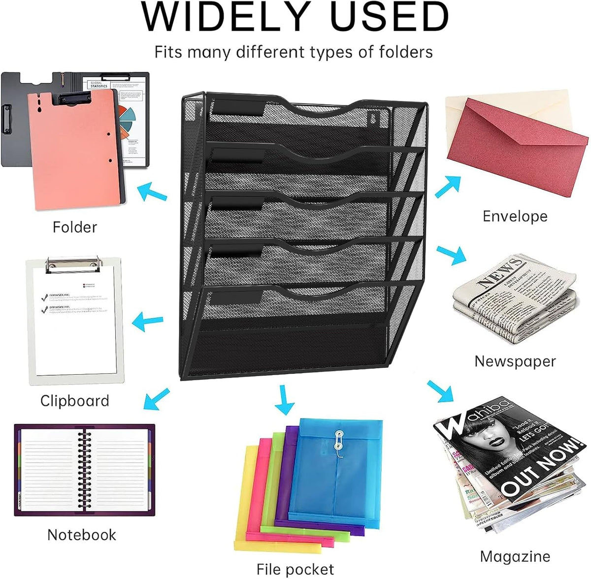 5-Tier Magnetic File Holder, No Drilling Installation File Cabinet Organizer, Black Magnetic File
