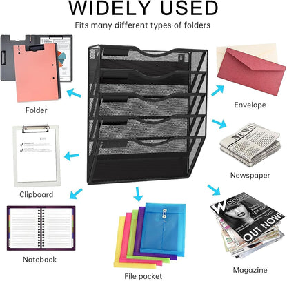5-Tier Magnetic File Holder, No Drilling Installation File Cabinet Organizer, Black Magnetic File