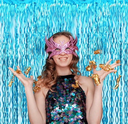GOER 3.2 ft x 6.5 ft Metallic Tinsel Foil Fringe Curtains Party Photo Backdrop Party Streamers for