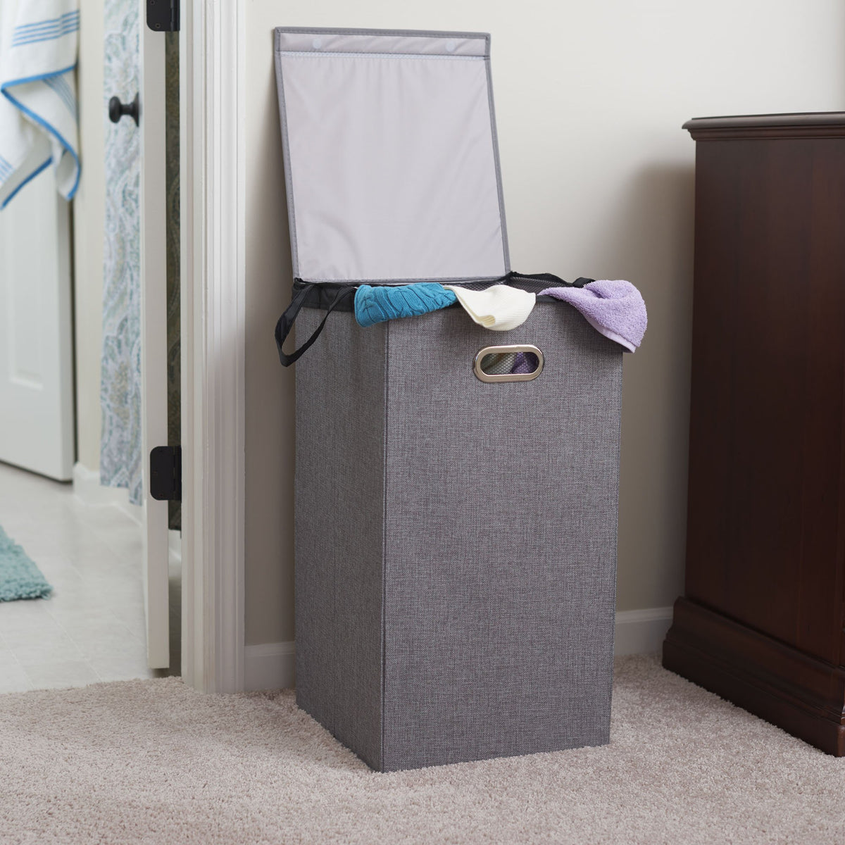 Household Essentials 5620 Collapsible Single Laundry Hamper with Magnetic Lid - Grey