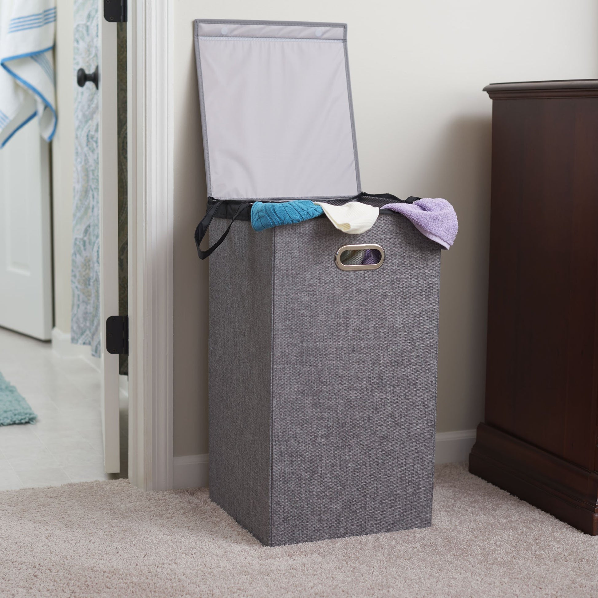 Household Essentials 5620 Collapsible Single Laundry Hamper with Magnetic Lid - Grey
