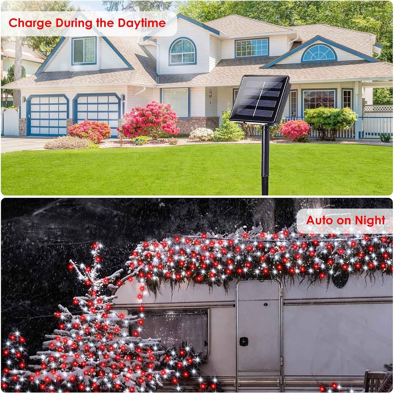 2 Pack 200 LED Solar Christmas Lights Outdoor Waterproof, Solar String Lights for Outside, Solar
