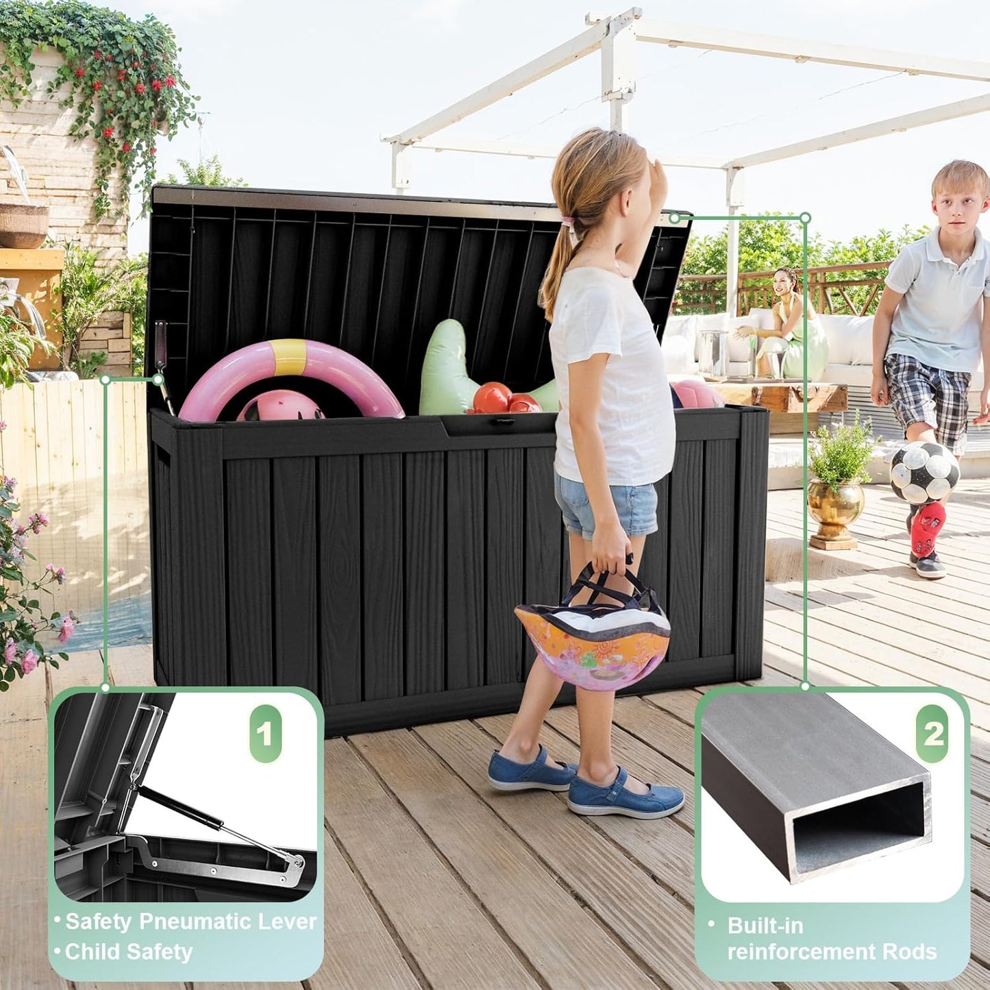 DRATO 80 Gallon Large Deck Box, Outdoor Storage Box for Patio Furniture, Patio Cushions, Gardening