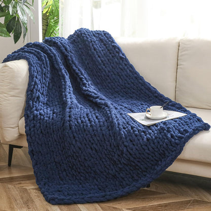 WESHIONGOO Chunky Knit Blanket Throw 50"×60" Knitted Throw Blankets for Couch Bed Fluffy Soft