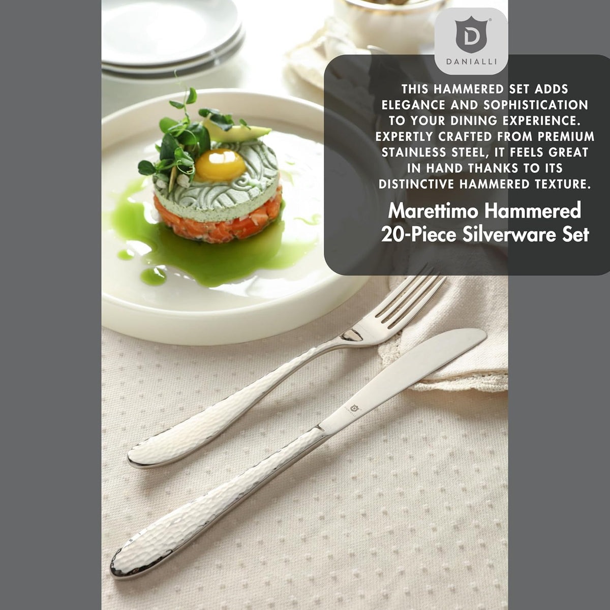 Hammered Silverware Set | Premium 18/10 Stainless Steel Flatware Service for 4 | Heavy-Duty &
