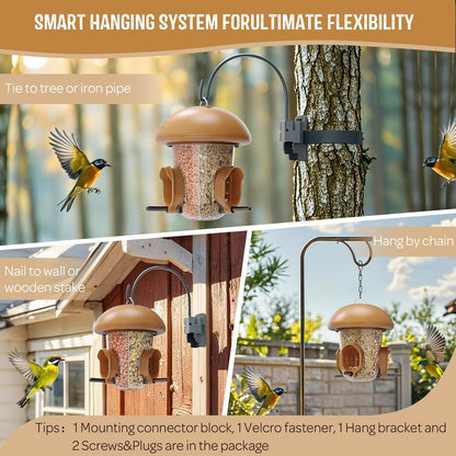 LONA Bird Feeders for Outdoors Hanging – 3 Separate Compartments, 3 Feeding Ports, Weatherproof