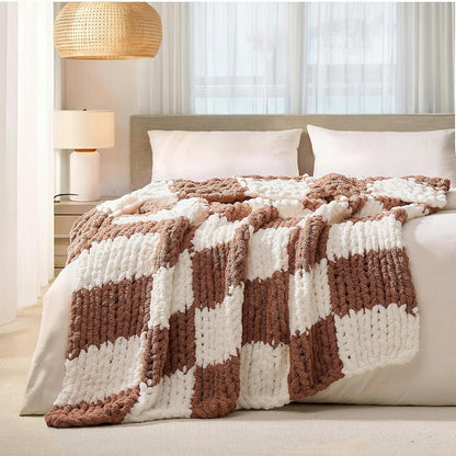 L'AGRATY Chunky Knit Blanket Throw: 50''x60'' Chenille Chunky Knitted Throw Blankets for Bed Couch