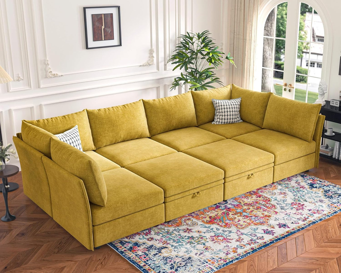 136.4" Oversized Modular Sectional Sleeper Sofa Bed, U Shaped Convertible Couch with Movable