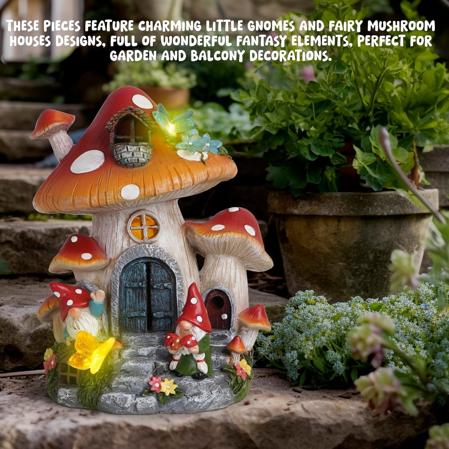 Hodao Spring Garden Mushroom Gnomes Decorations Mushroom House Ornaments Decor for Porch, Garden