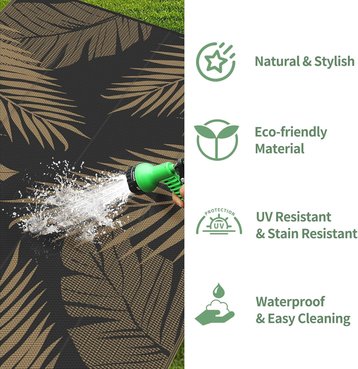 GENIMO Outdoor Rug 10' x 14' Waterproof for Patios Clearance, Reversible Outdoor Plastic Straw