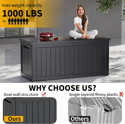 270 Gallon Outdoor Storage Box Patio Deck Box Waterproof, Resin Lockable Outside Large Storage Bin