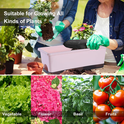 Window Box Planter 8 Pcs, 17 Inches Rectangle Flower Pots with Drainage Holes and Trays, Vegetable