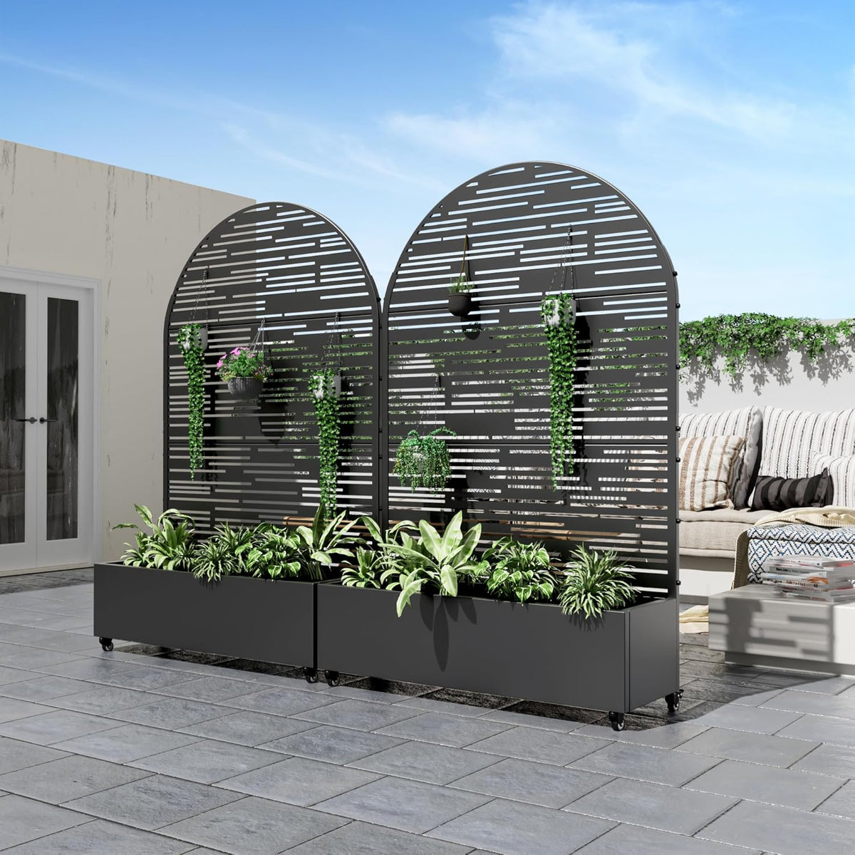 Casaphoria Metal Raised Garden Bed with Trellis and Wheels, 72"x47"x16" Arched Planter Box for