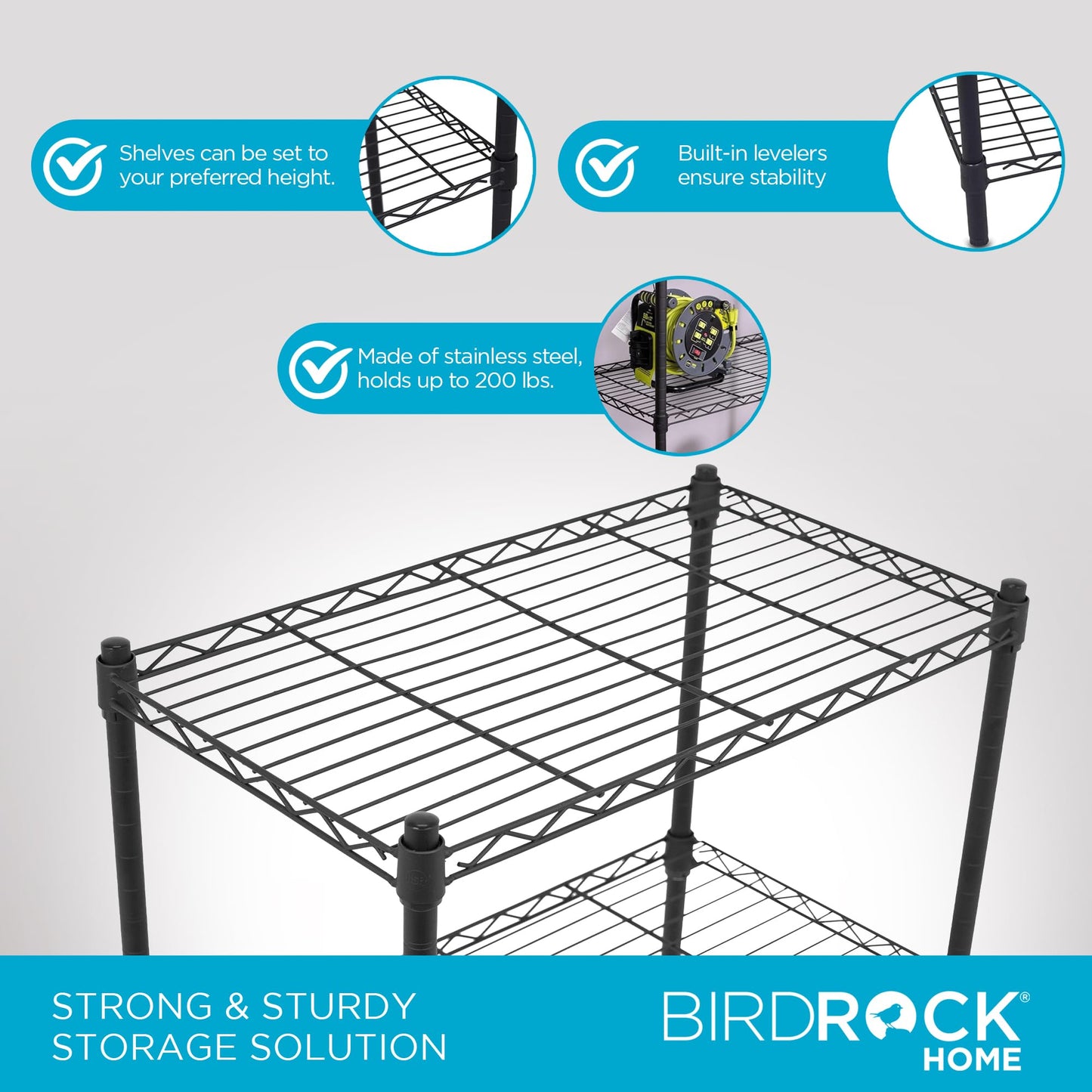 Internet's Best 4-Tier Wire Shelving | Flat Black | Heavy Duty Shelf | Wide Adjustable Rack Unit |