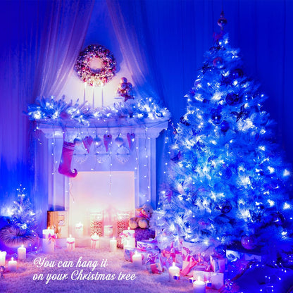 JMEXSUSS Connectable 100 LED Blue Christmas Lights Clear Wire, 8 Modes Blue Christmas Tree Lights
