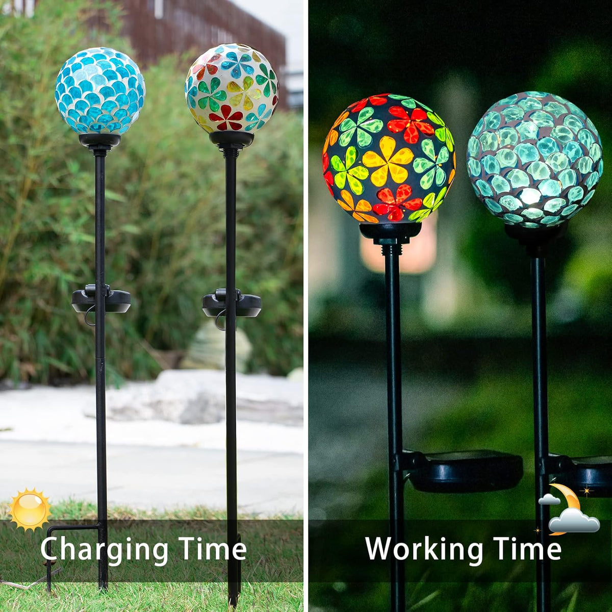 VCUTEKA Solar Garden Lights, Mosaic Solar Light Outdoor Waterproof LED Pathway Stake Light for