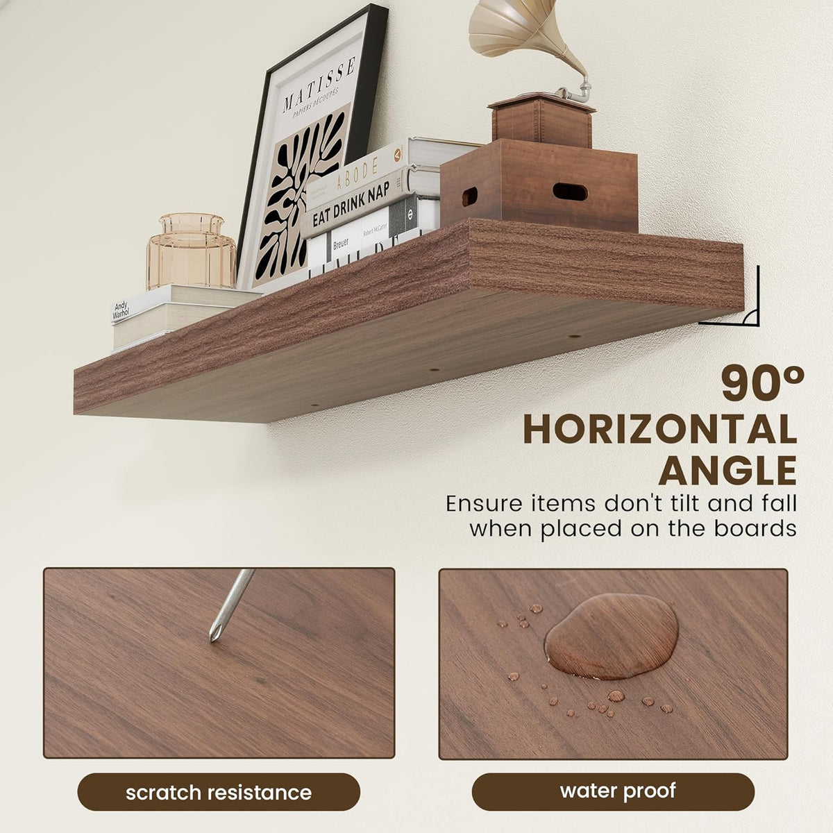 12 Inch Deep Floating Shelves, 48W x 12D Rustic Large Floating Shelves, Deep Walnut Wood Wall