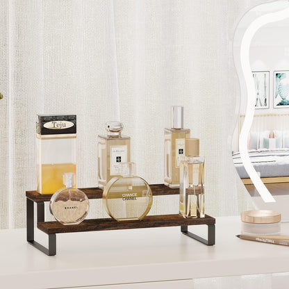 YINMIT Wooden Display Riser Stand, Tiered Perfume and Cologne Organizer Stand, 2 Tier Spice Rack