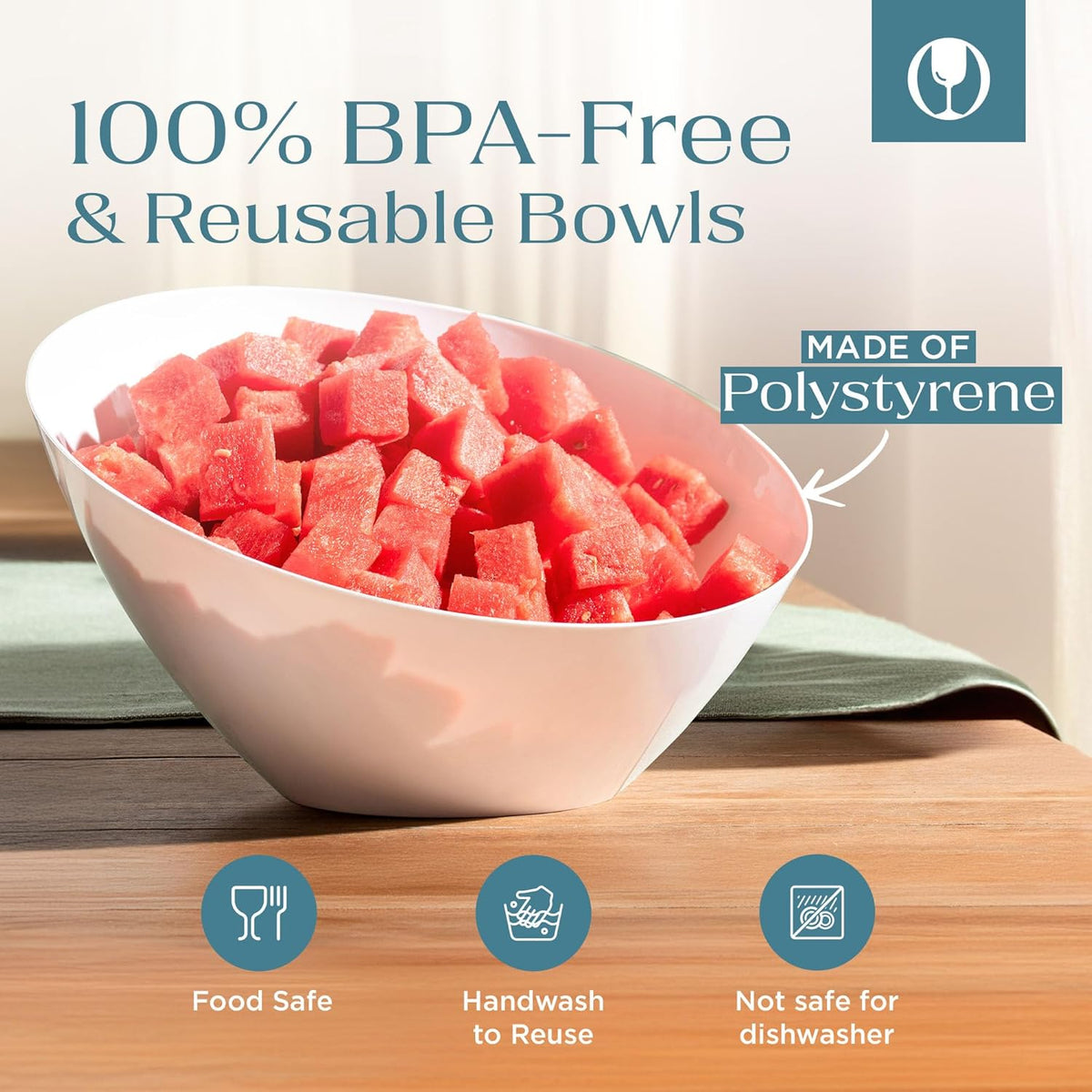Posh Setting - White Plastic Serving Bowls for Party - Angled, Disposable, Chip & Candy Bowls - 54