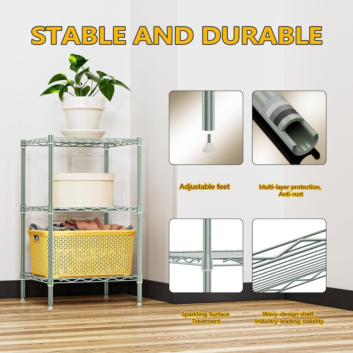 750 lbs 3-Shelf Storage Shelves Wire Shelving Unit Standing Metal Rack for Small Places Narrow Wire