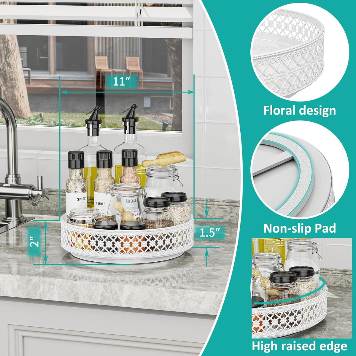 Ovicar Lazy Susan Organizer Turntable - 11 inch Rotating Spice Rack Metal Lazy Susan for Cabinet
