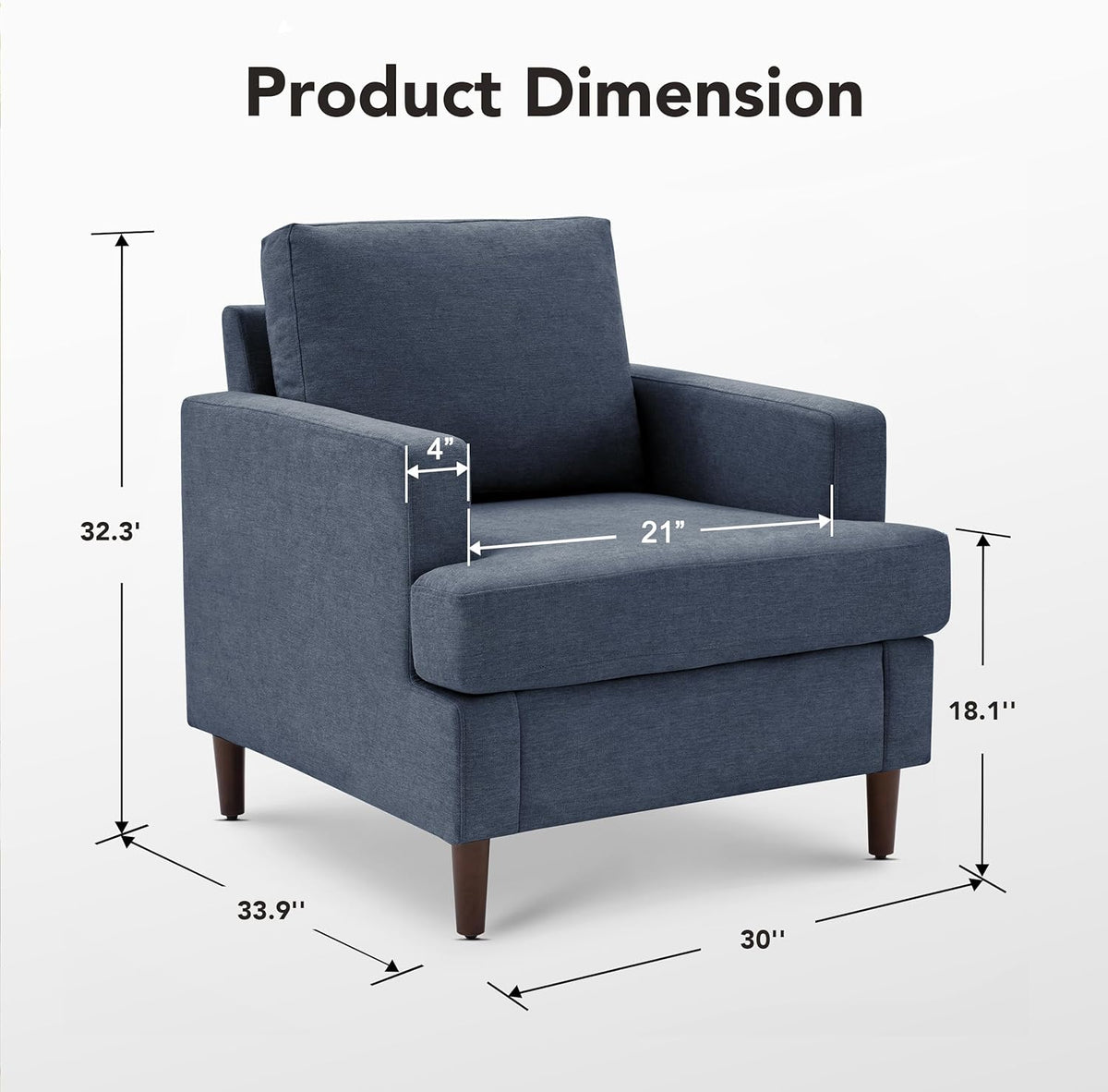 Mid-Century Accent Chair,Modern Linen Fabric Armchair for Living Room,Comfy Upholstered Reading