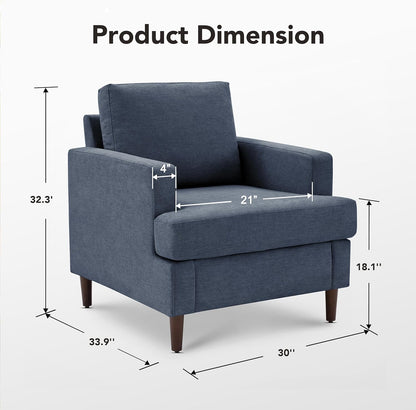 Mid-Century Accent Chair,Modern Linen Fabric Armchair for Living Room,Comfy Upholstered Reading