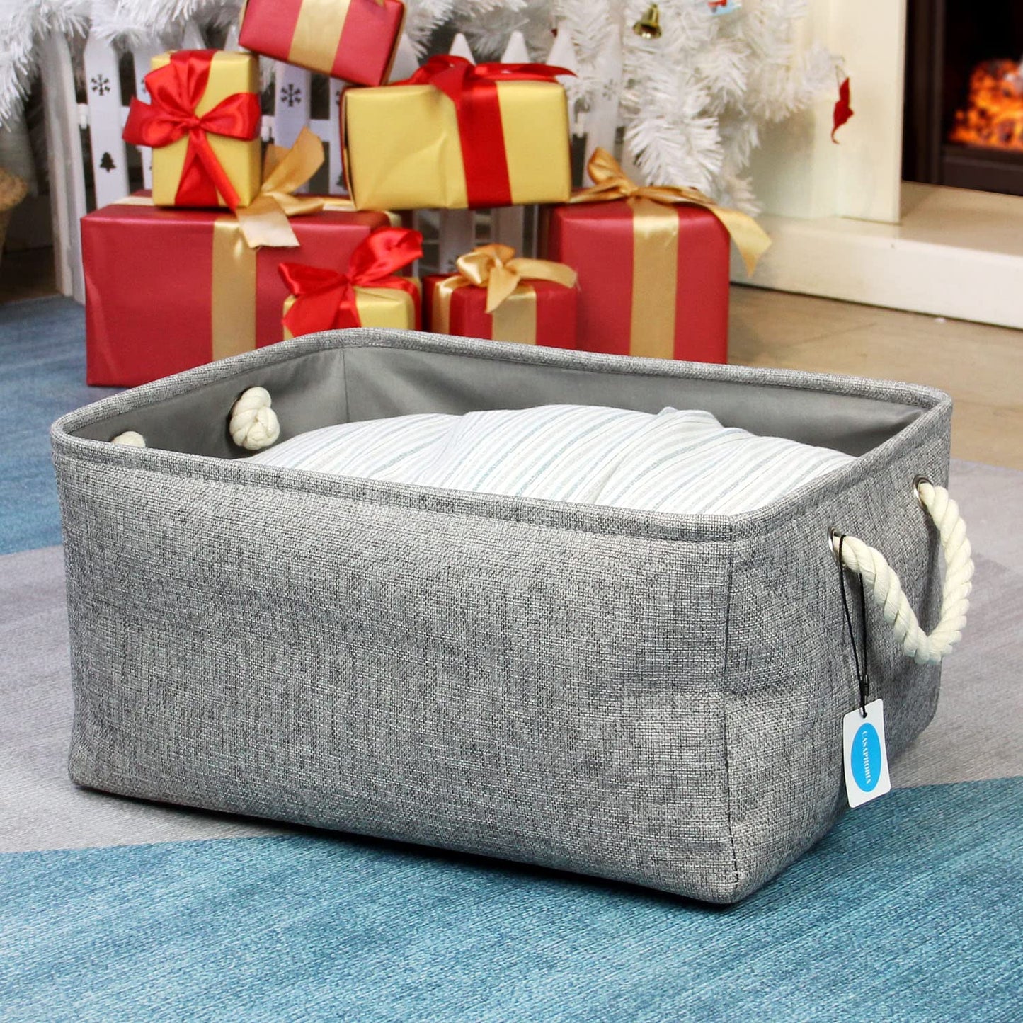 Casaphoria Storage Basket Fabric Basket with Rope Handles,Storage Containers for Bedroom Decor Book