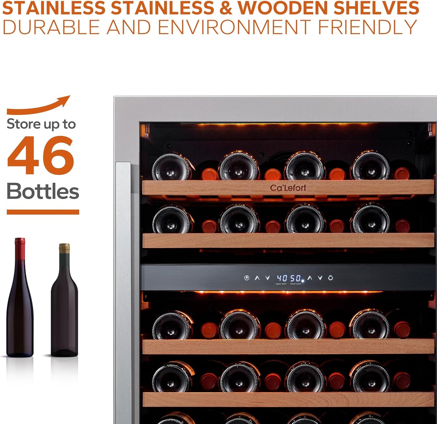 Ca'Lefort Wine Fridge & Cooler - 24 Inch 46 Bottle Wine Cooler Refrigerator, 40-65°F Dual Zone Wine